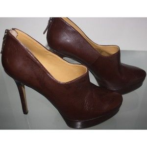 Nine West Feminity Leather Stilettos High Heels Brown Zip Back Sz 8 1/2M